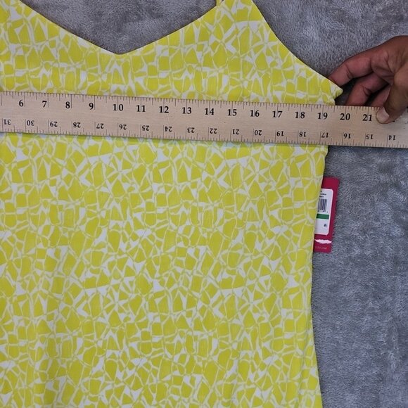 Vince Camuto Printed V-Neck Spaghetti Strap Midi Dress Womens L Bright Lemon - Picture 7 of 10
